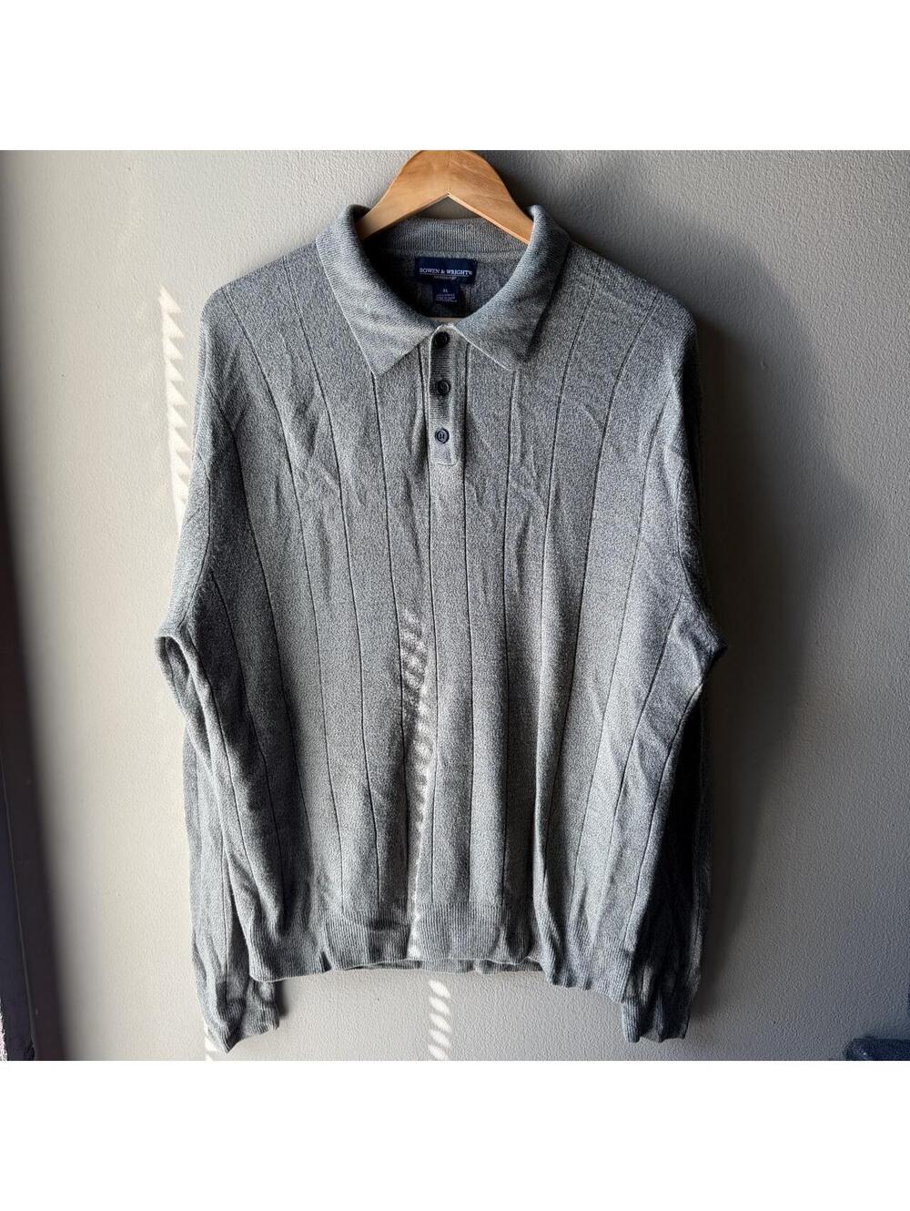 Bowen & Wright Grey Ribbed Knit Long Sleeve Polo Sweater XL